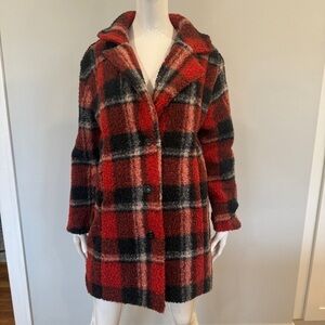 Wishful Thinking Plaid Red and Black Women's Shearling Coat